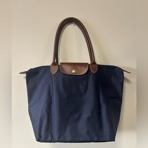 Longchamp Navy and Brown Tote Bag